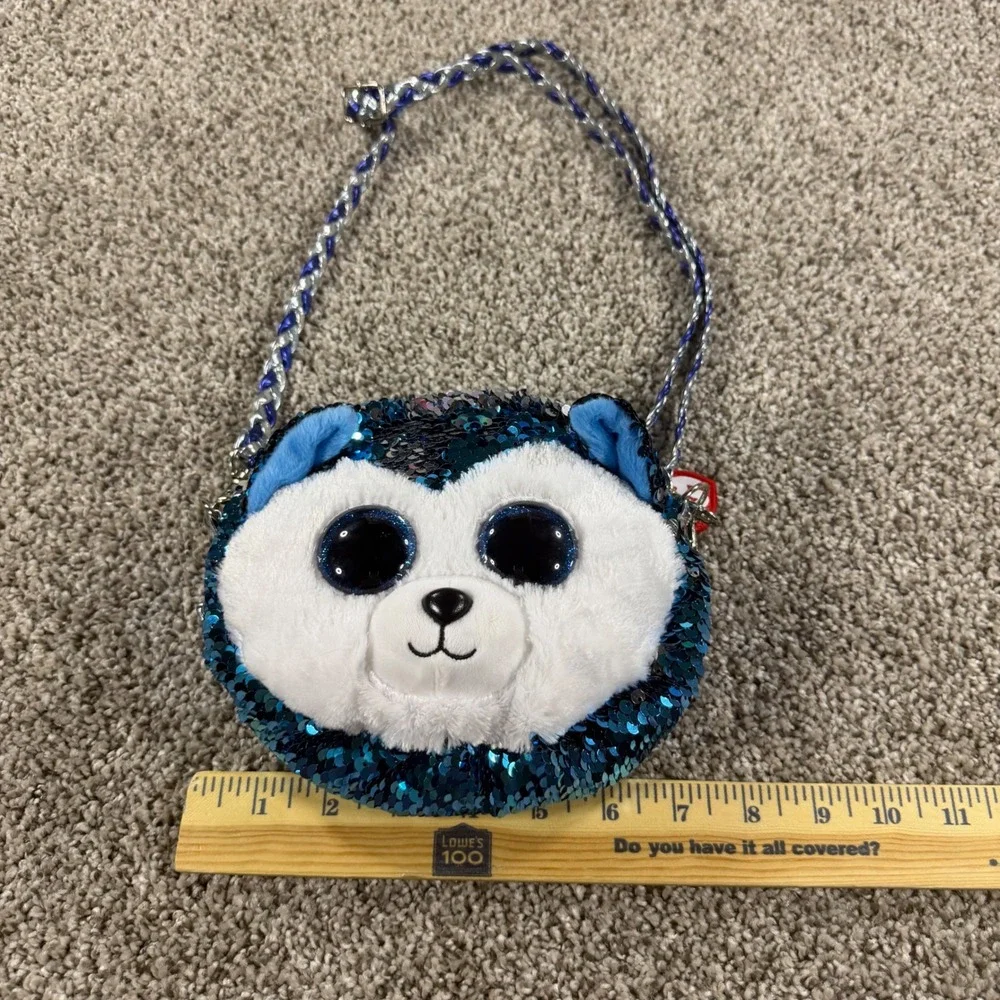 Ty Beanie Boos Slush the Husky Blue Flip Sequin Crossbody Purse Kids Bag